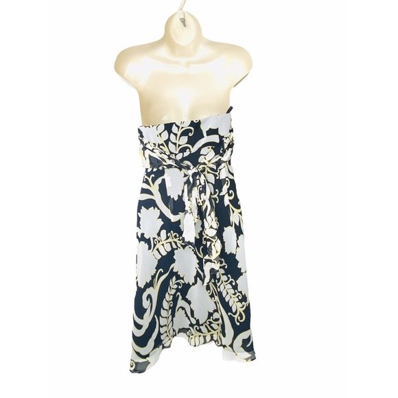 Ann Taylor 100% Silk Strapless Corset Top Cocktail Dress Floral Abstract Size 2P - Picture 3 of 10